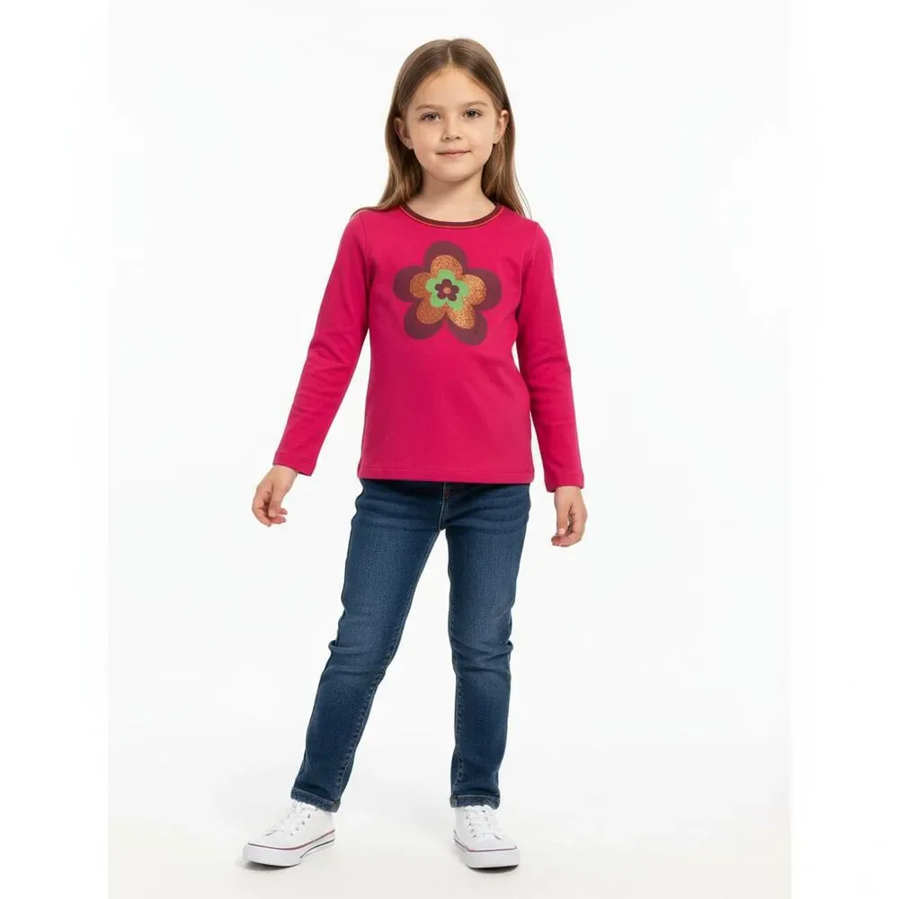 Flower Shirt Girls Large 10-12 Glitter Hippie Fuchsia Pink Long Sleeve Fall